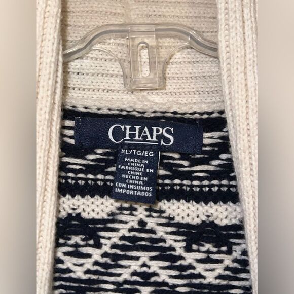 Chaps by Ralph Lauren Navy/Cream Aztec Knit Open Front Cardigan Size XL EUC - Picture 5 of 6